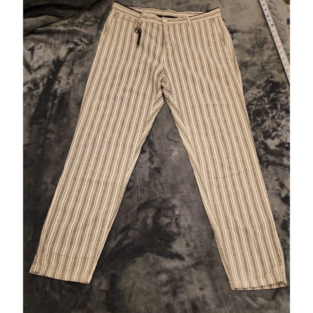 Zara Blue And White Striped Cotton Ankle Pants Size 31